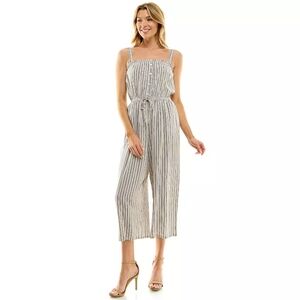Lily Rose Striped Square Neck Tie Waist Cropped Jumpsuit Sz Medium (Juniors)